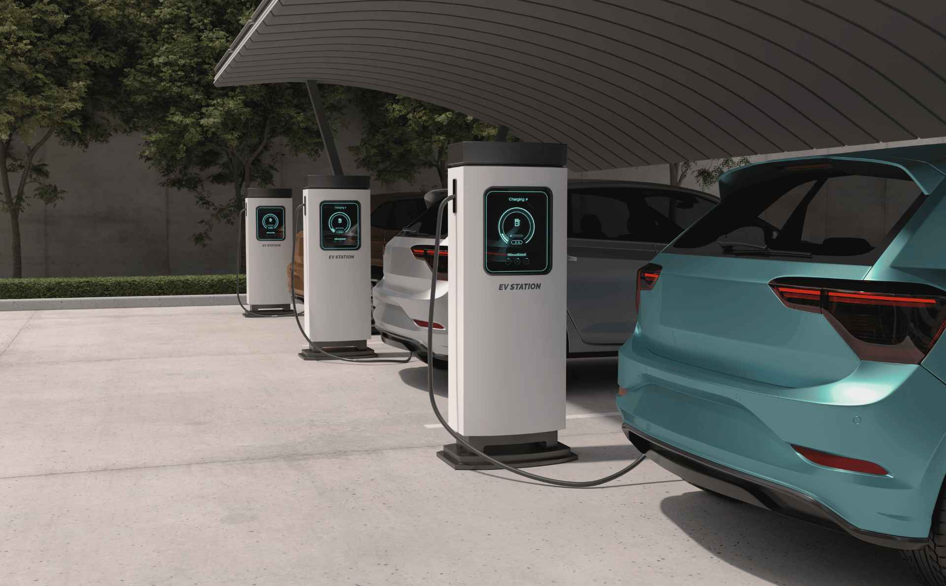 parking avec des bornes de recharge