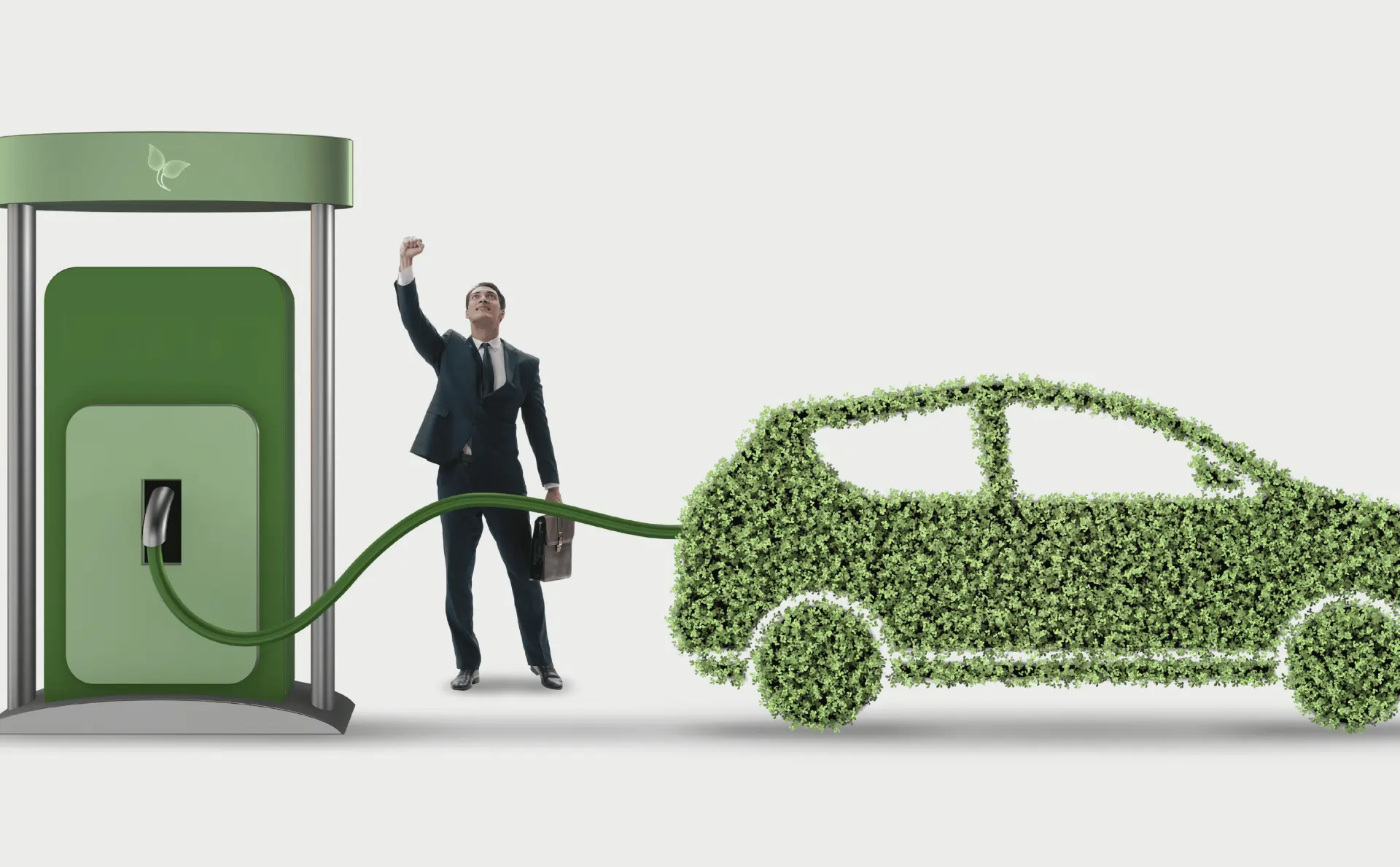 Illustration d’un véhicule d’entreprise recouvert de végétation symbolisant la réduction de l’empreinte écologique d’une flotte automobile grâce à des solutions de mobilité plus durables.